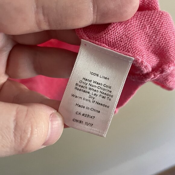 Talbots Women M Pink Split Neckline 3/4 Tie Sleeves Hamptons Linen Sweater - Picture 8 of 9